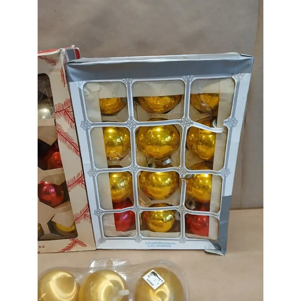 Christmas Ornament Balls Vintage Holly Coby Glass Satin Red Gold FAST SHIPPING